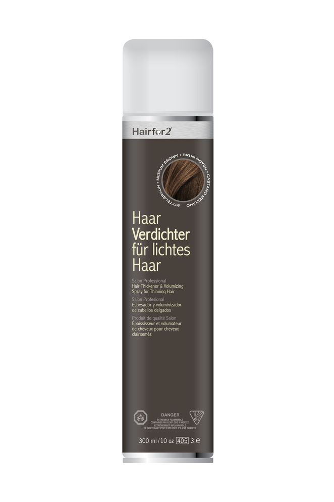 Спрей загуститель для волос и бороды Hairfor2, для скрытия просветов – средне-коричневый